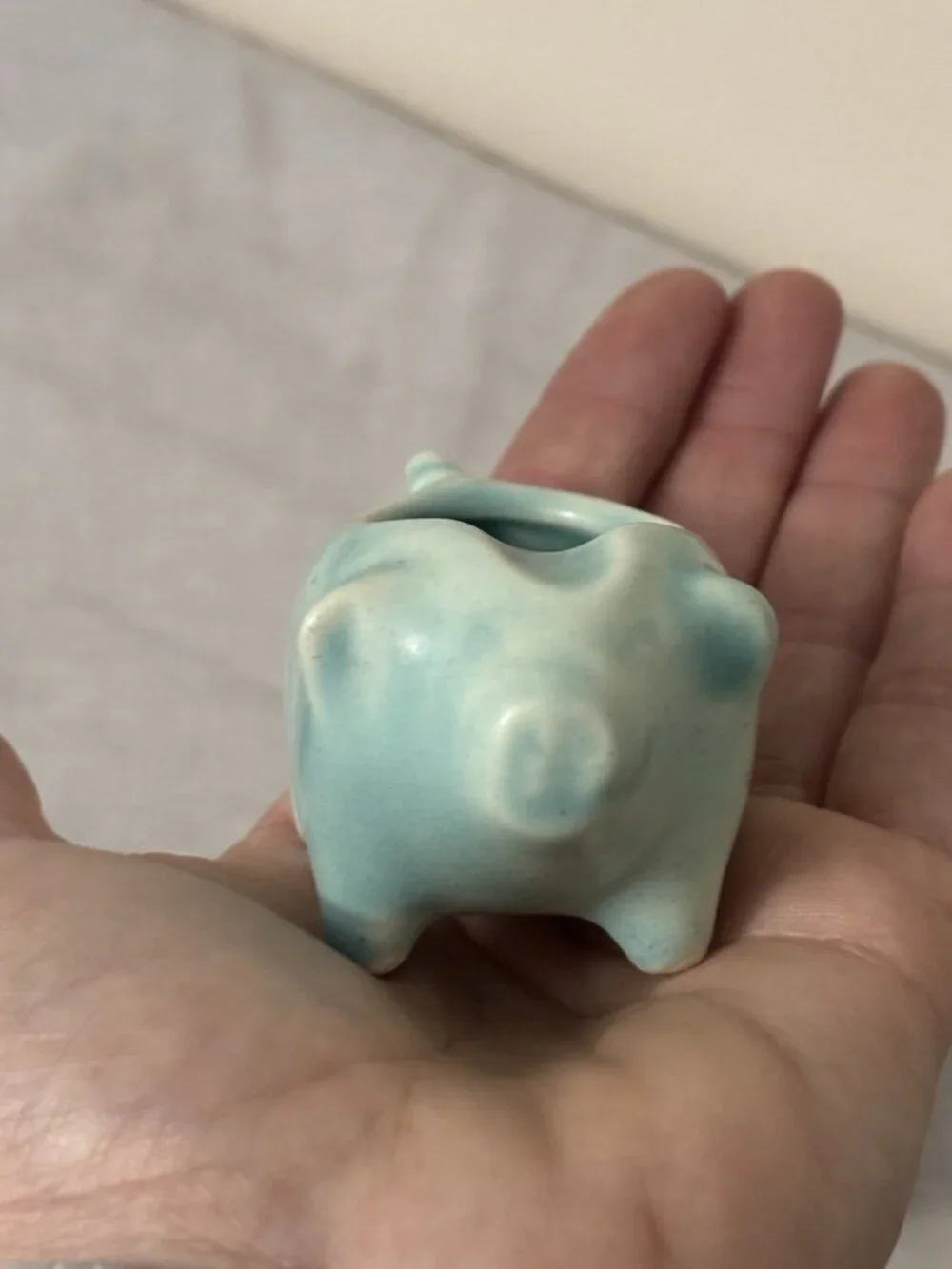 Vintage PAIR Stangl  Pottery Pig Ashtray Antique Blue Teal MCM